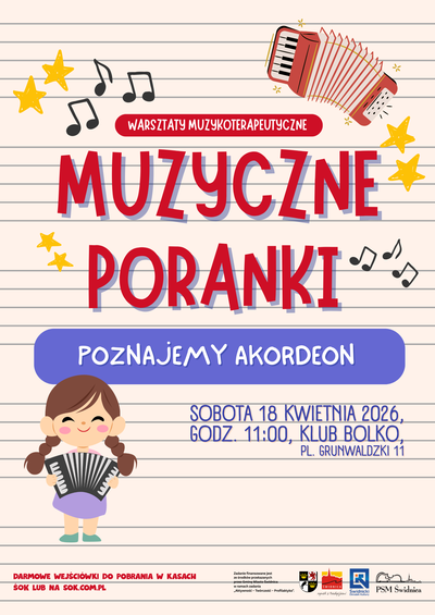 Plakat wydarzenia:  MUZYCZNE PORANKI | Warsztaty muzykoterapeutyczne 