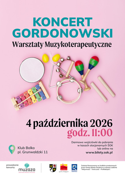 Event poster:  KONCERT GORDONOWSKI | Warsztaty muzykoterapeutyczne 