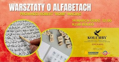 Plakat wydarzenia: KOLUMBY: WARSZTATY O ALFABETACH 