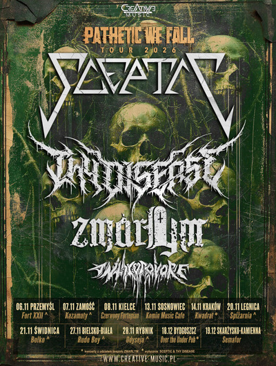 Plakat wydarzenia:  SCEPTIC + THY DISEASE + ZMARŁYM + ANTHROPOVORE [death black metal]