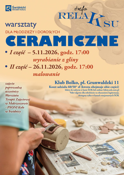 Plakat wydarzenia:  Strefa Relaksu | Warsztaty ceramiczne